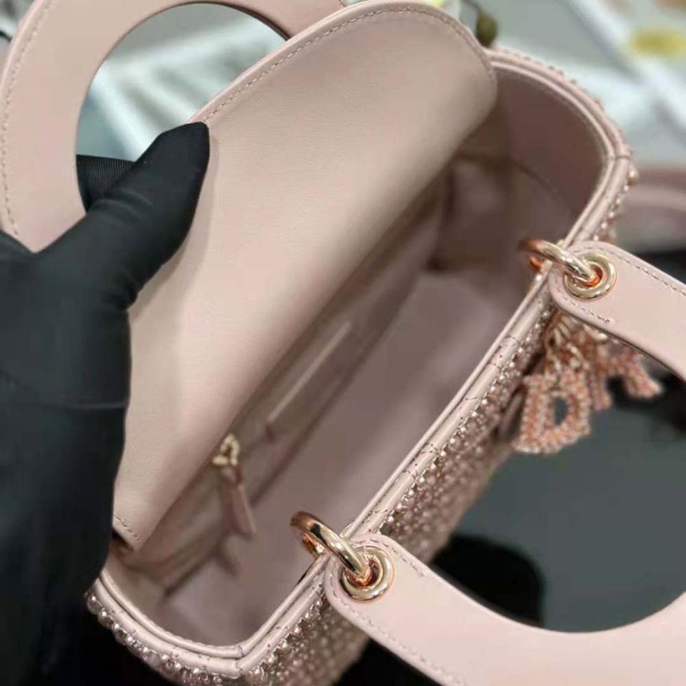Dior Women Small Lady Dior Bag Rose Des Vents Cannage Calfskin Embroidered with Resin Pearls - image 8