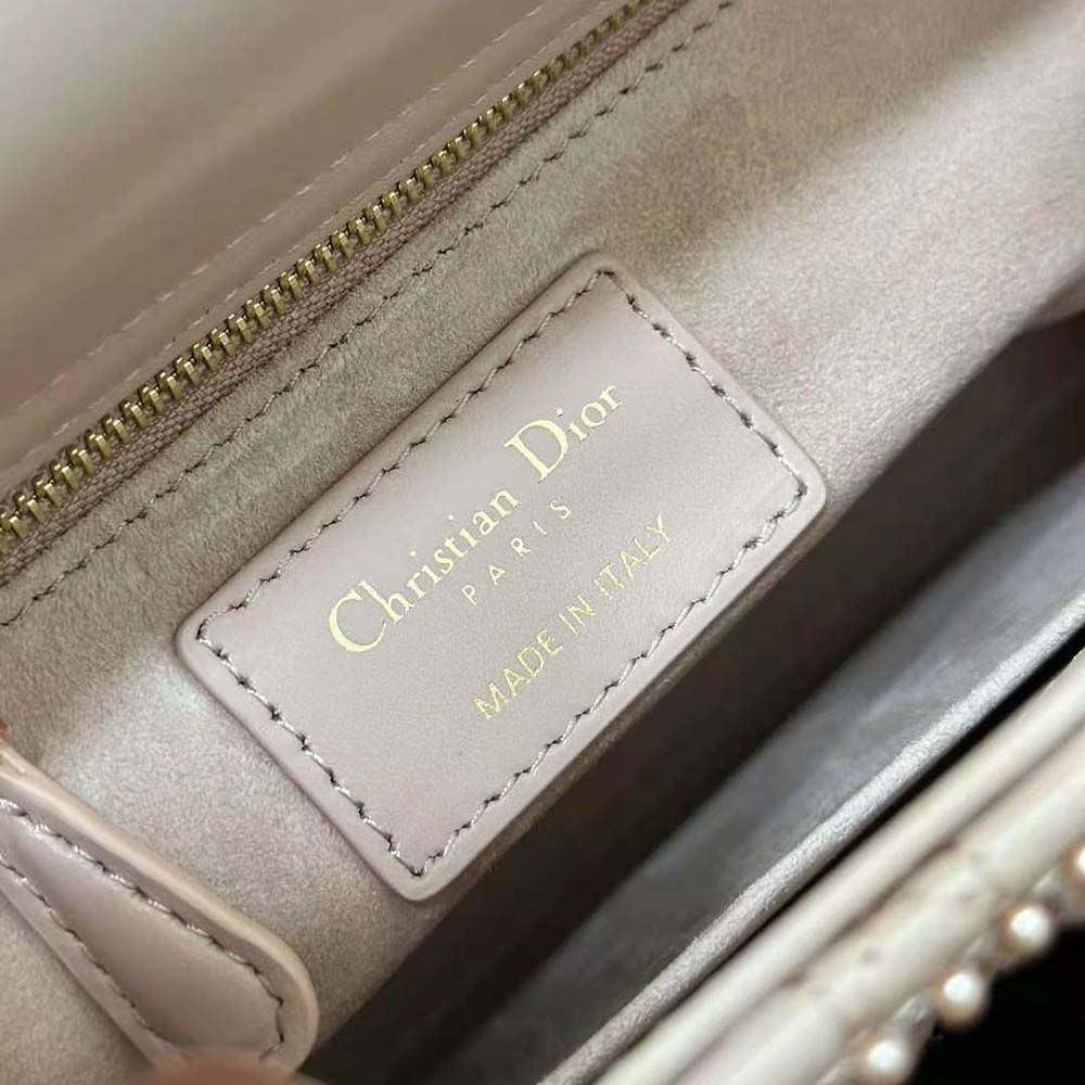 Dior Women Small Lady Dior Bag Rose Des Vents Cannage Calfskin Embroidered with Resin Pearls - image 10