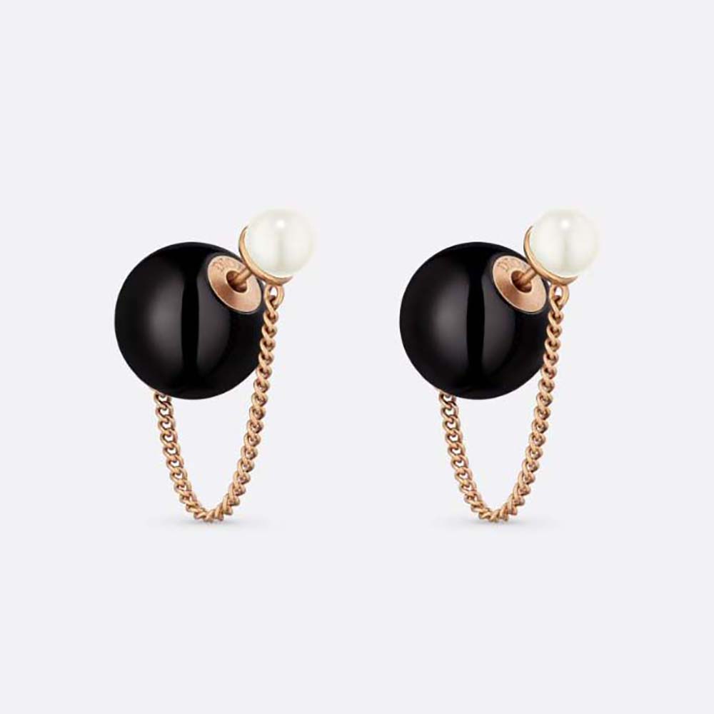 Front close-up of Dior Women Tribales Earrings bronze metal and resin pearls