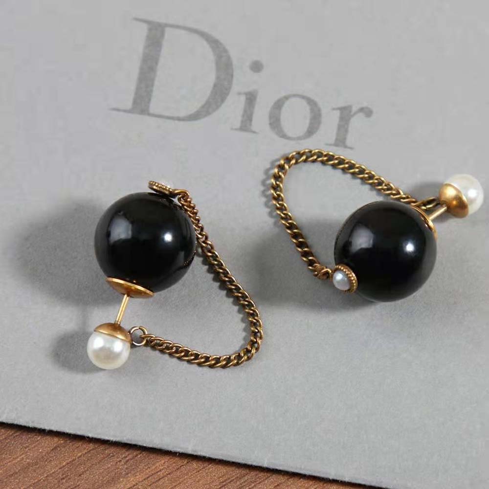 Dior Women Tribales Earrings Bronze-Finish Metal with White and Black Resin Pearls - image 7
