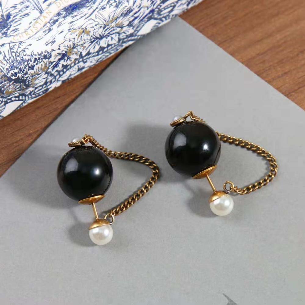 Dior Women Tribales Earrings Bronze-Finish Metal with White and Black Resin Pearls - image 6