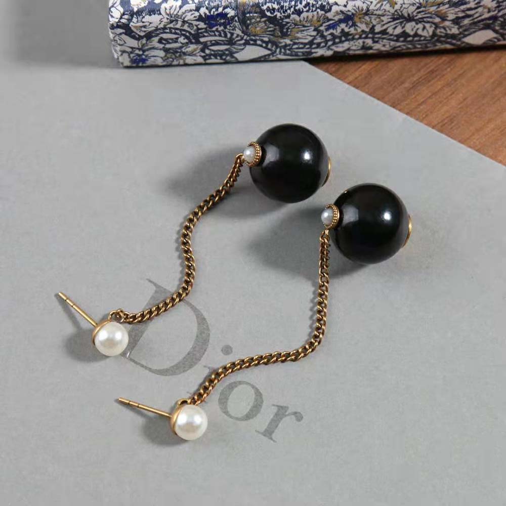 Dior Women Tribales Earrings Bronze-Finish Metal with White and Black Resin Pearls - image 5