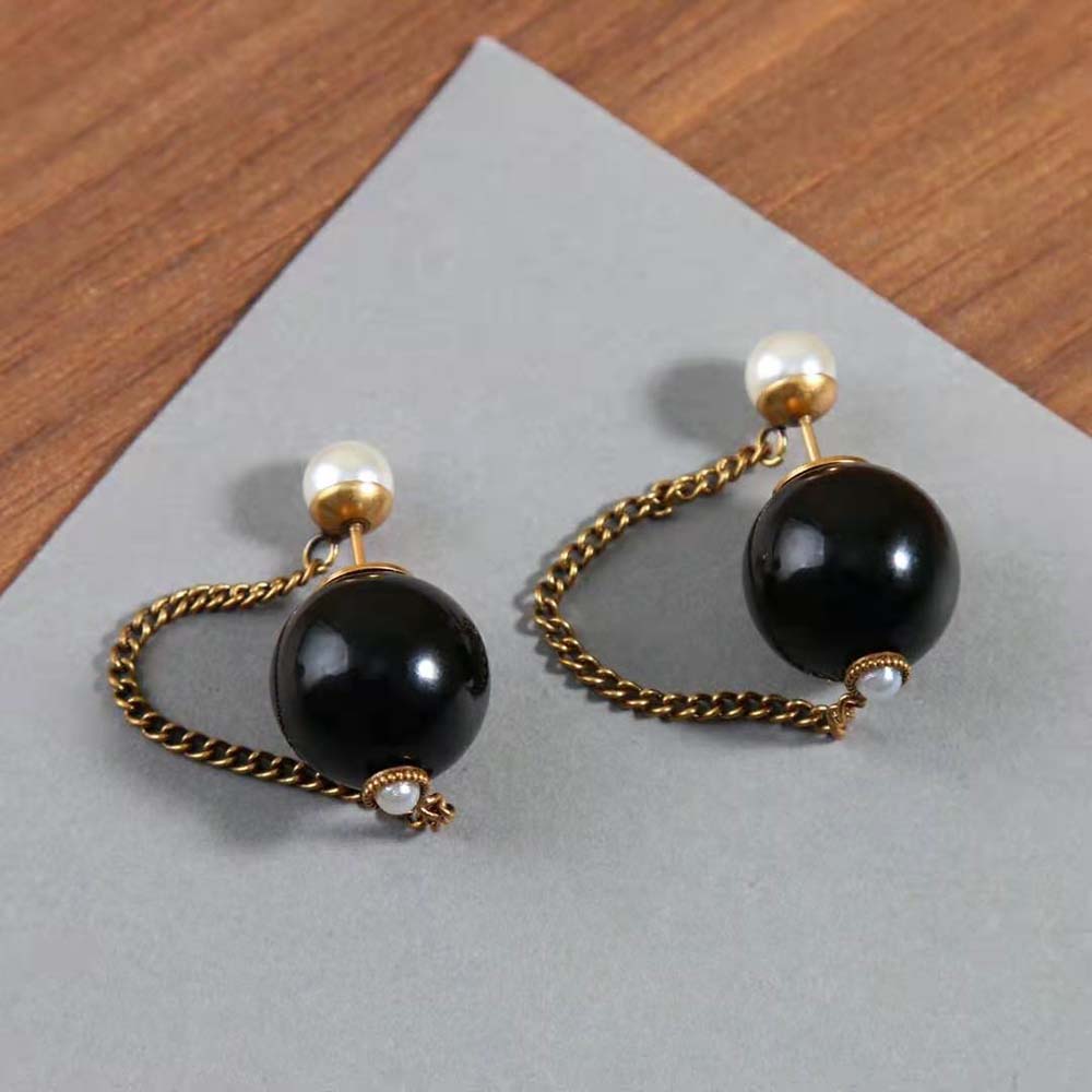 Dior Women Tribales Earrings Bronze-Finish Metal with White and Black Resin Pearls - image 4