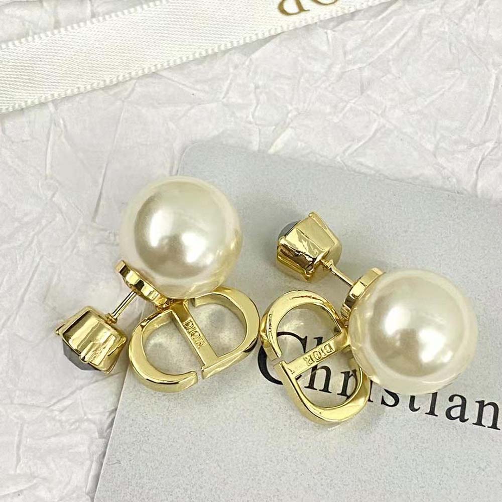 Dior Women Tribales Earrings Gold-Finish Metal with White Resin Pearls and Hematite-Colored Crystals - image 7