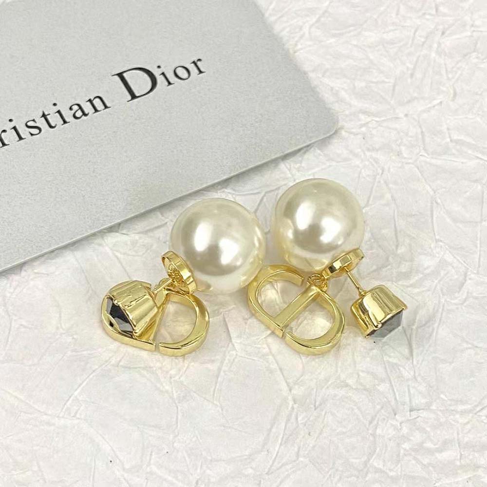 Dior Women Tribales Earrings Gold-Finish Metal with White Resin Pearls and Hematite-Colored Crystals - image 5