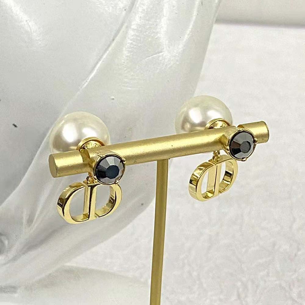Dior Women Tribales Earrings Gold-Finish Metal with White Resin Pearls and Hematite-Colored Crystals - image 8