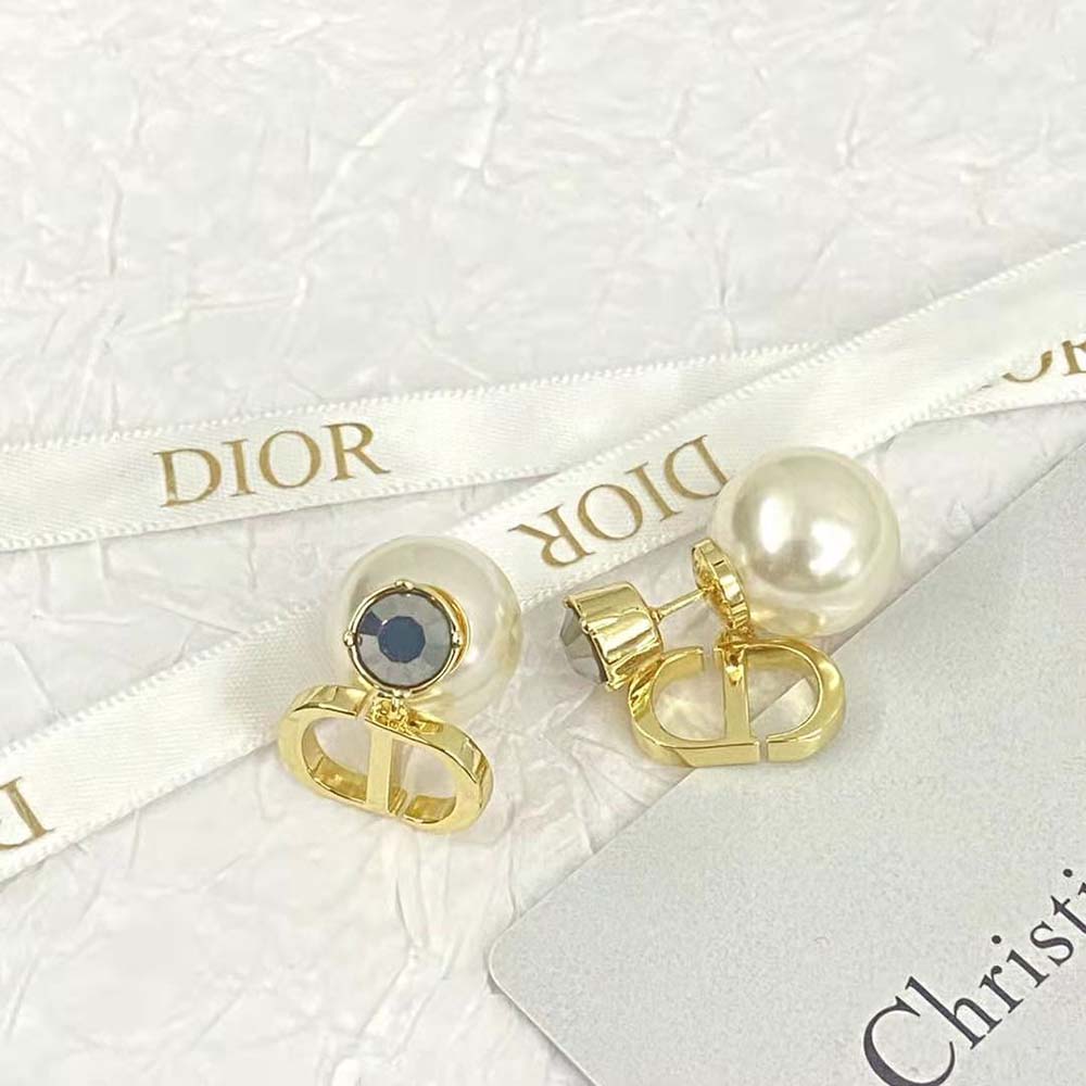 Dior Women Tribales Earrings Gold-Finish Metal with White Resin Pearls and Hematite-Colored Crystals - image 6