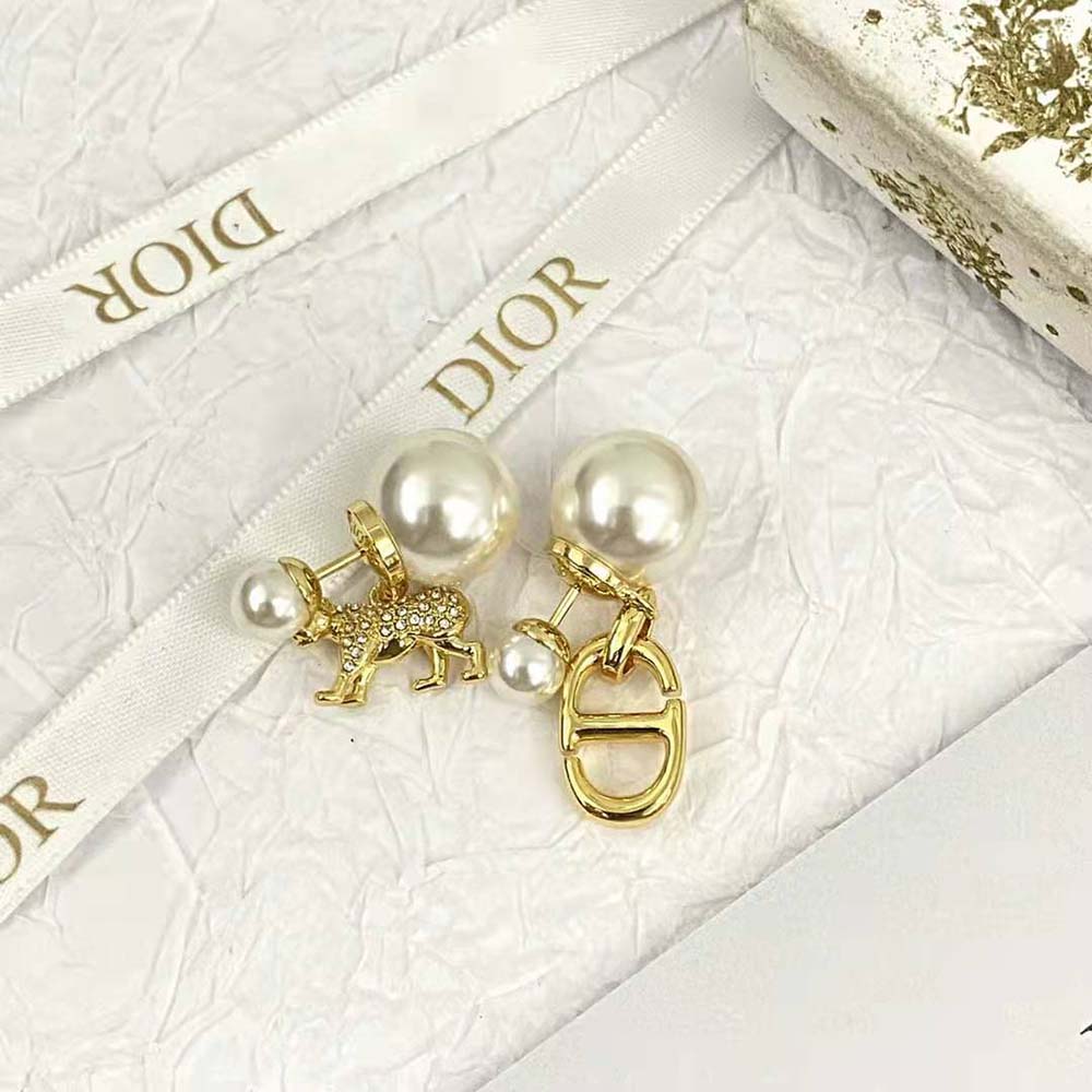 Side angle of Dior Women Tribales Earrings highlighting silver-tone crystal detail