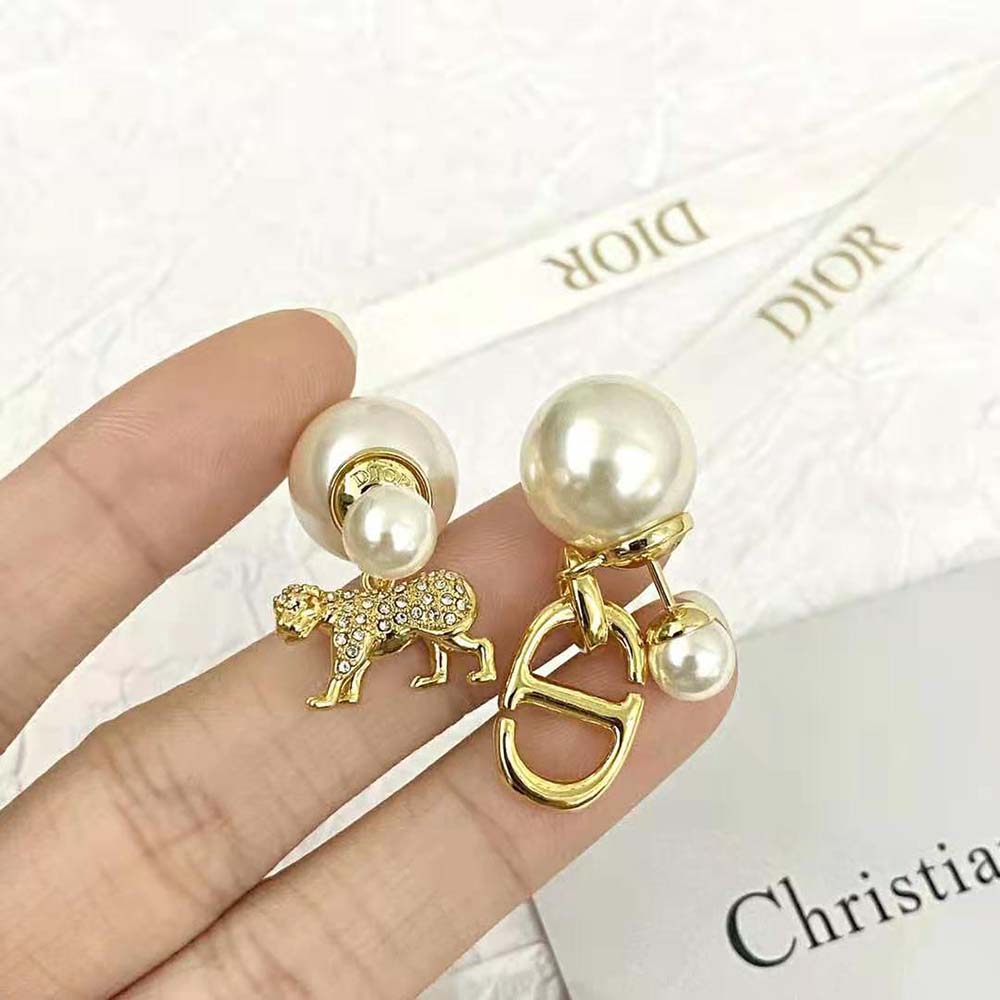 Dior Women Tribales Earrings Gold-Finish Metal with White Resin Pearls and Silver-Tone Crystals - image 8