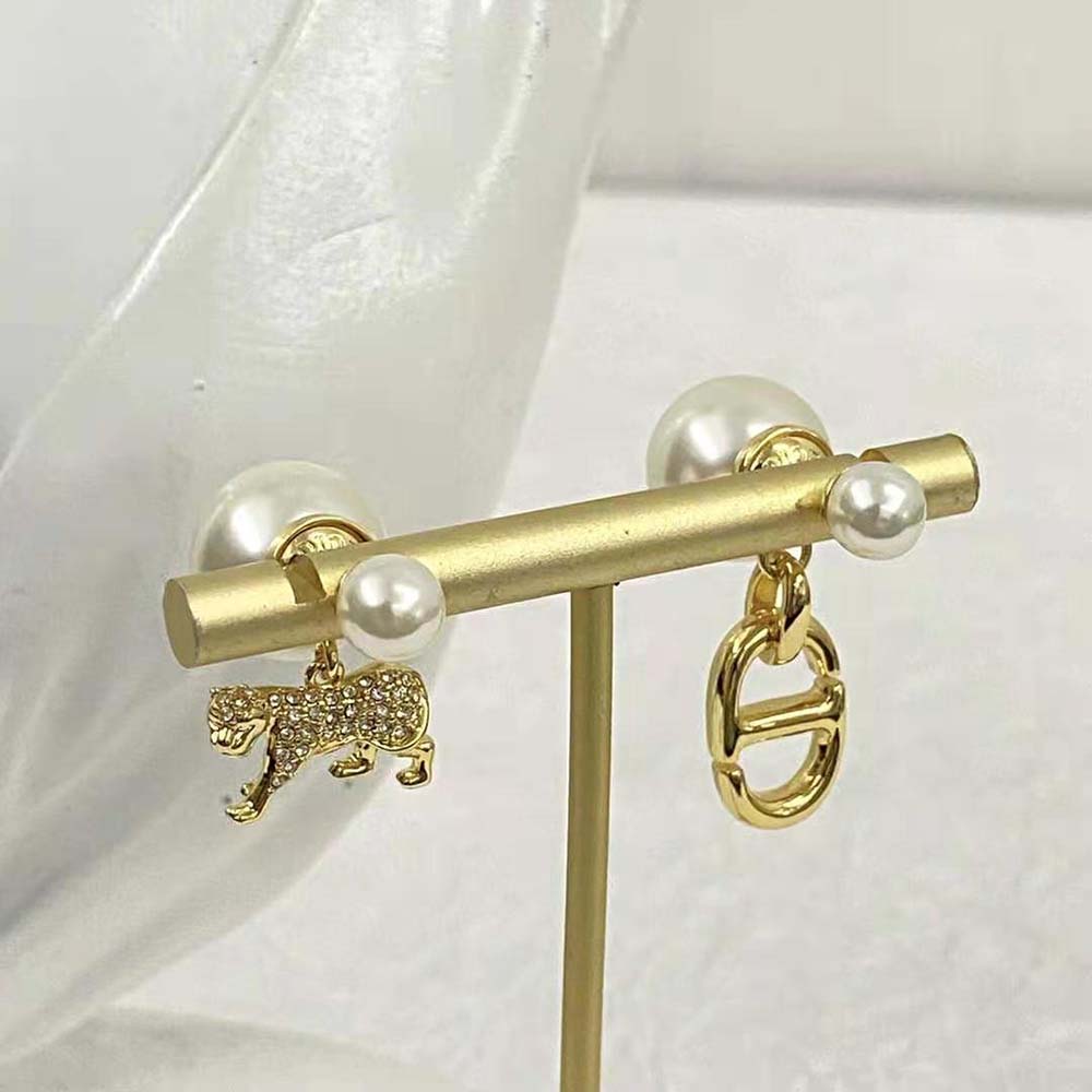 Dior Women Tribales Earrings Gold-Finish Metal with White Resin Pearls and Silver-Tone Crystals - image 6