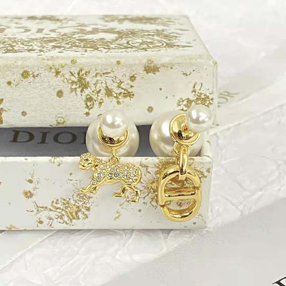 Dior Women Tribales Earrings Gold-Finish Metal with White Resin Pearls and Silver-Tone Crystals - image 5