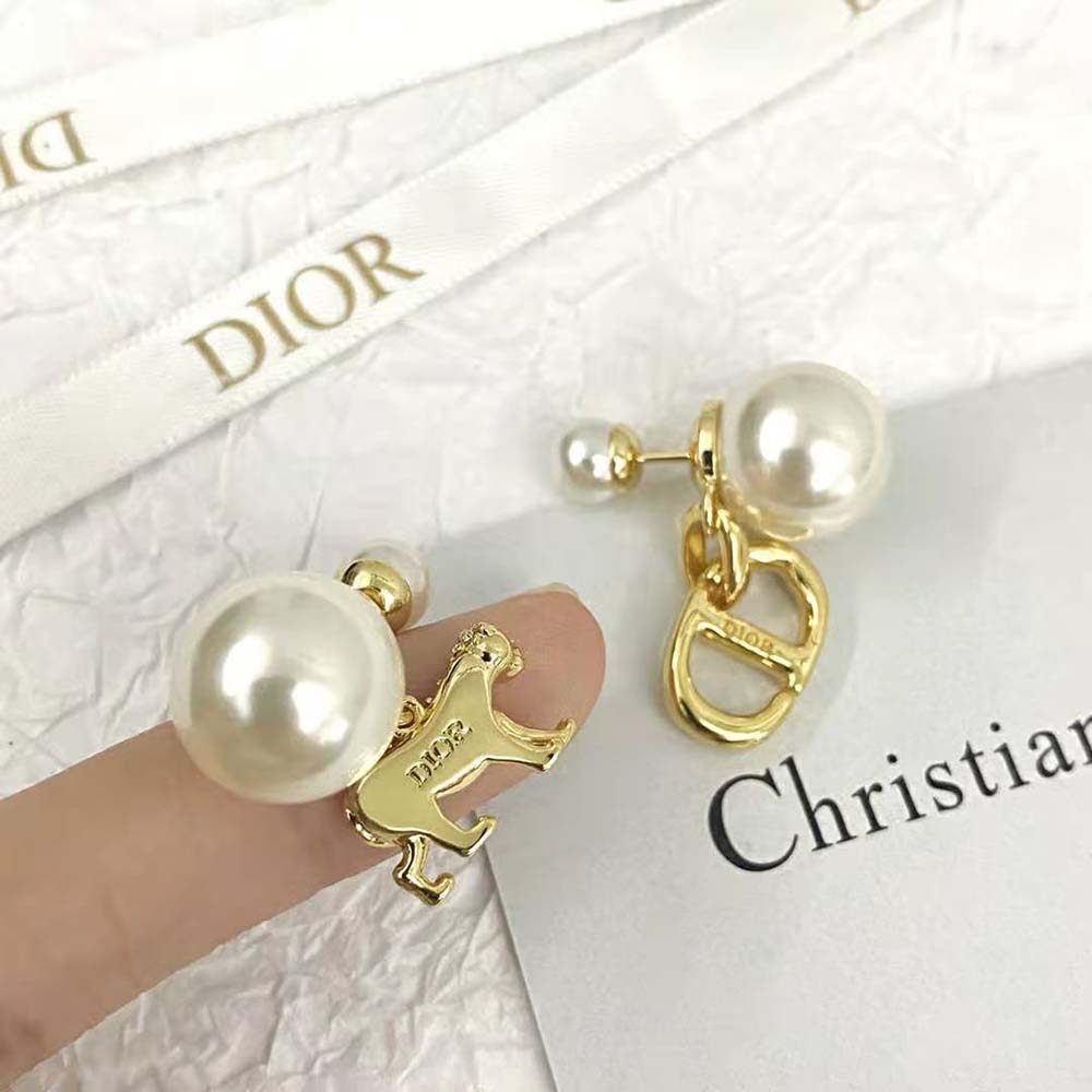 Dior Women Tribales Earrings Gold-Finish Metal with White Resin Pearls and Silver-Tone Crystals - image 4