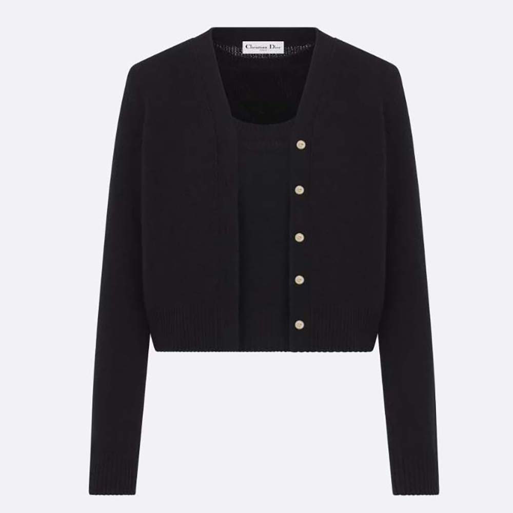 Front view of Dior Women Twin-set Black Cashmere Knit showing fitted silhouette