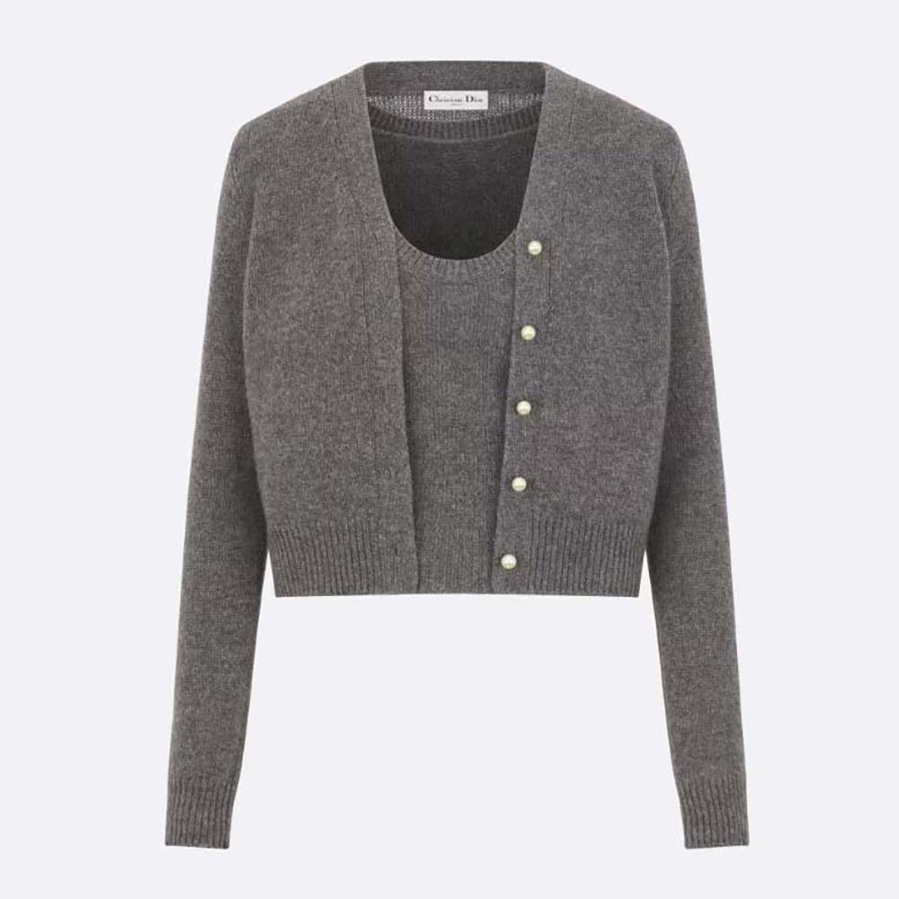 Front view of Dior Women Twin-set Gray Cashmere Knit showing silhouette