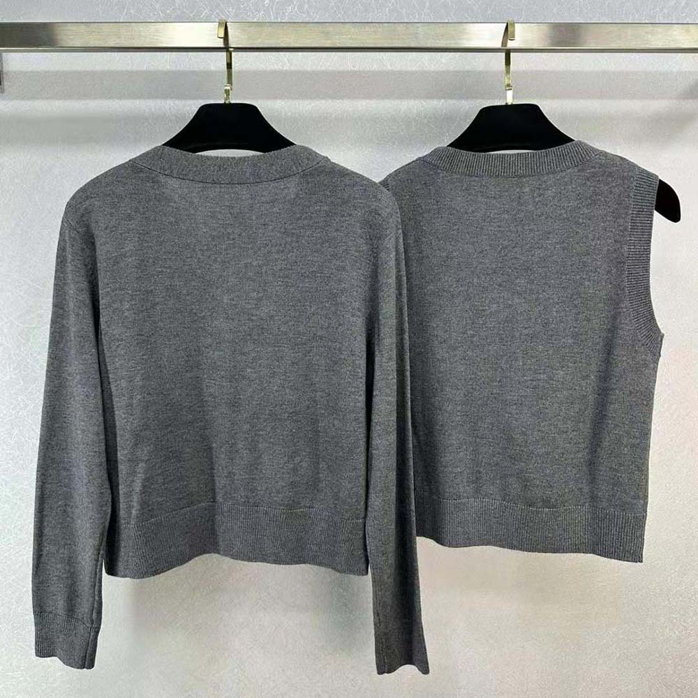Side angle of Dior Women Twin-set Gray Cashmere Knit texture