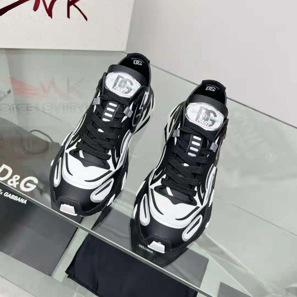 Top angle of lace closure on Dolce Gabbana D&G Men Mesh Fast Sneakers-Black
