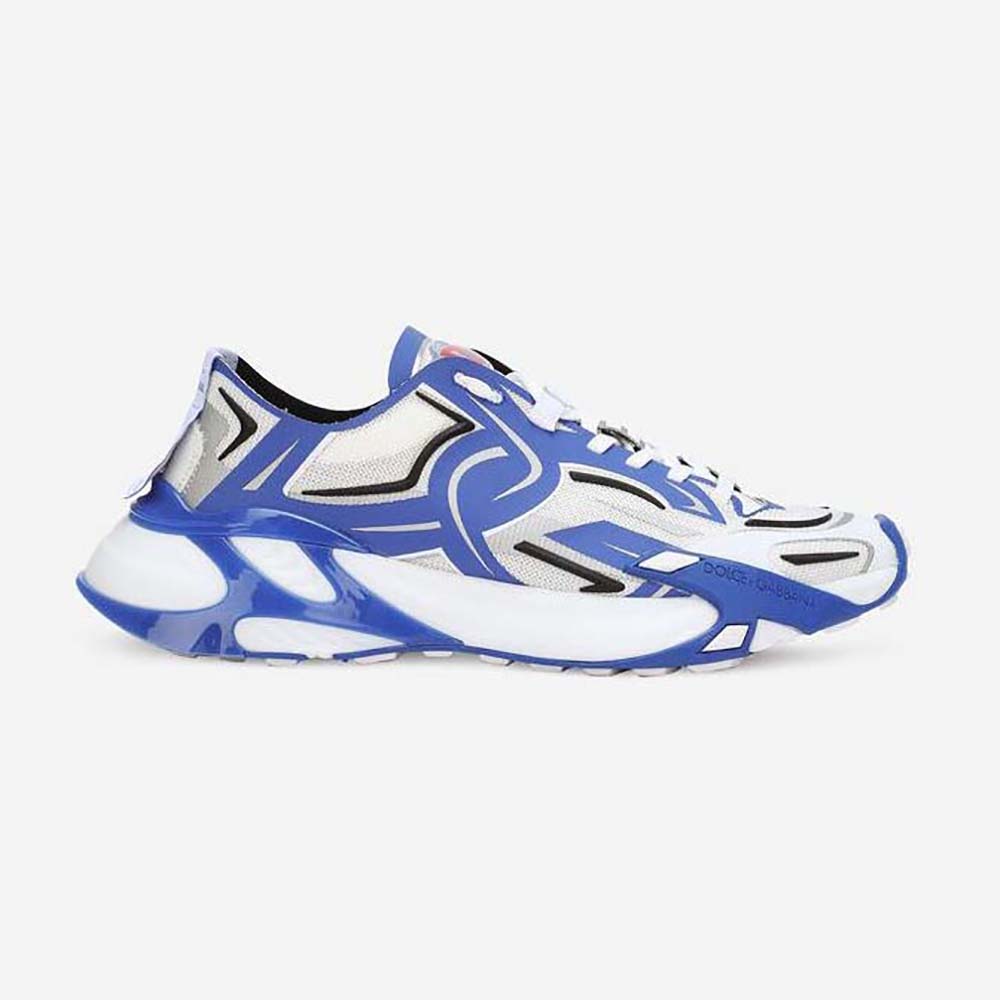 Side view of Dolce Gabbana D&G Men Mesh Fast Sneakers-Blue showing mesh details