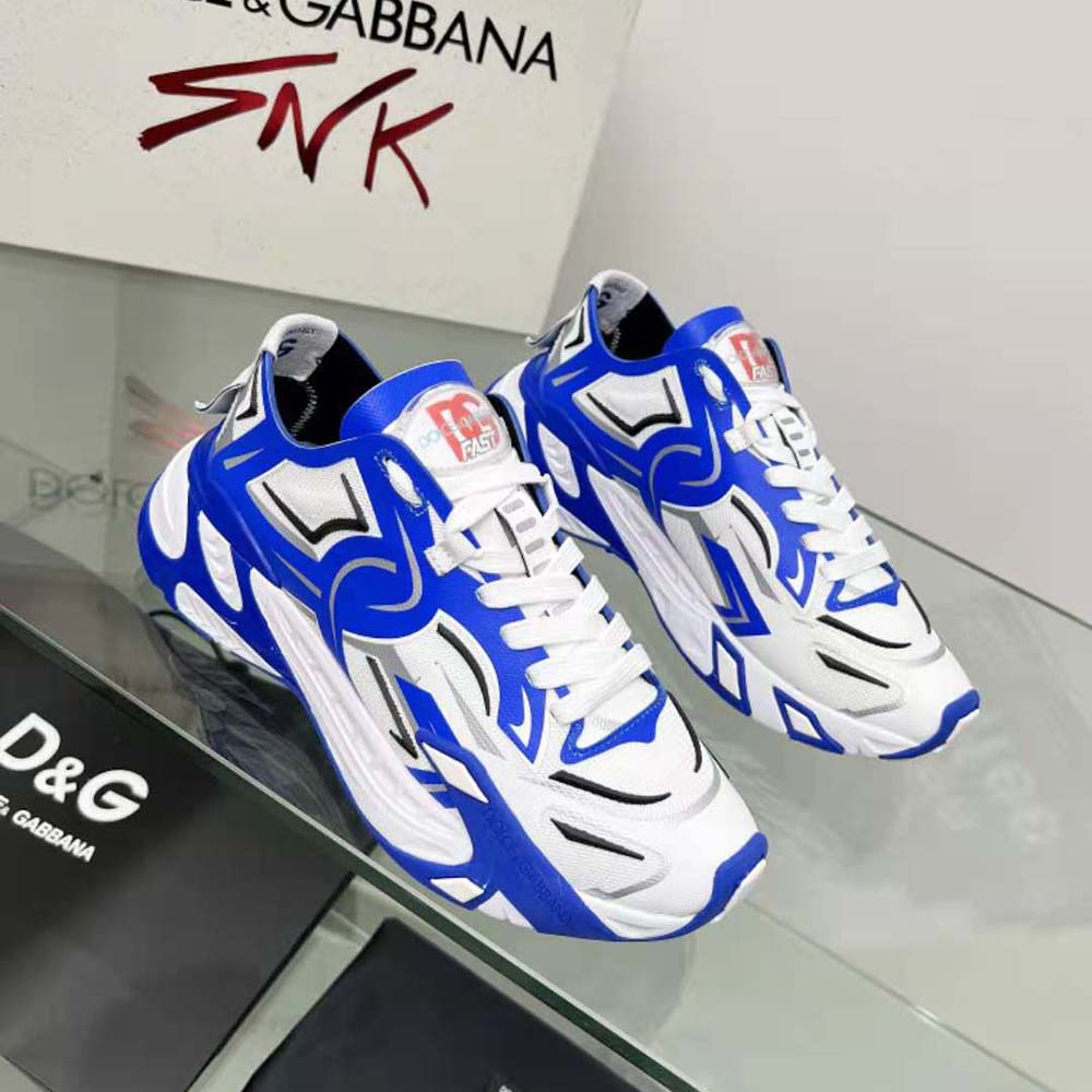 Top-down angle of Dolce Gabbana D&G Men Mesh Fast Sneakers-Blue highlighting low-top silhouette