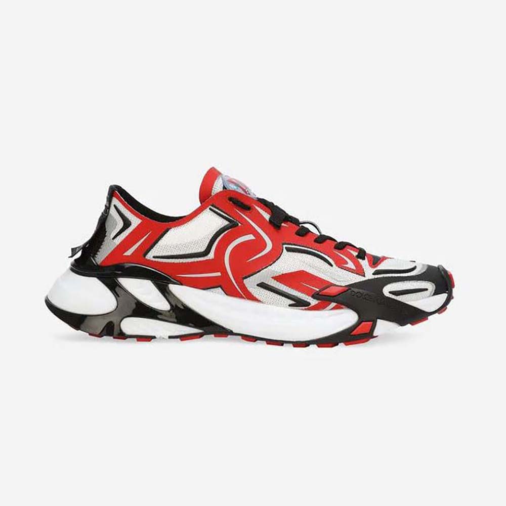 Side profile of Dolce Gabbana D&G Men Mesh Fast Sneakers-Red showing mesh detail