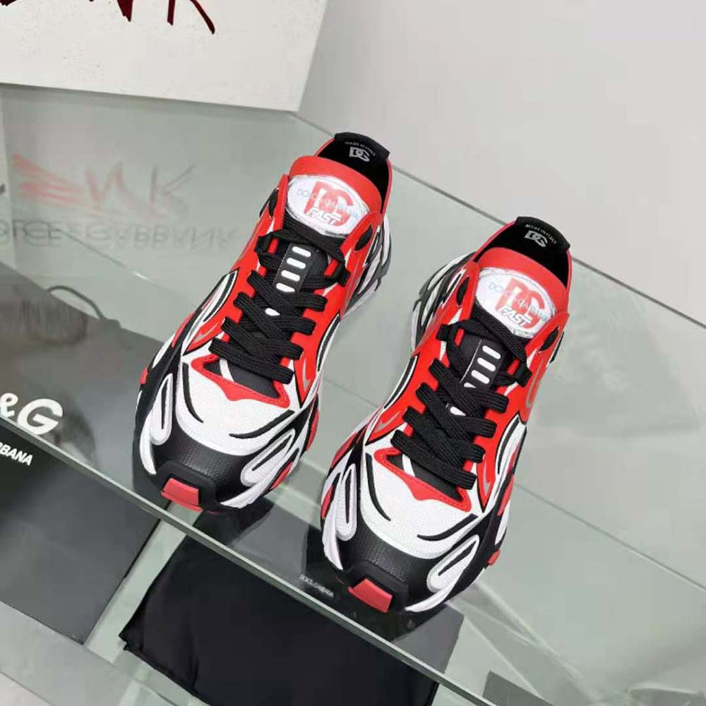Top-down view of Dolce Gabbana D&G Men Mesh Fast Sneakers-Red highlighting silhouette