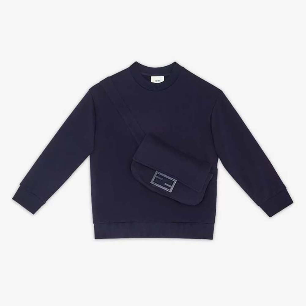 Front view of Fendi Kids’ Junior Sweatshirt Navy Blue Sweatshirt with Large Baguette