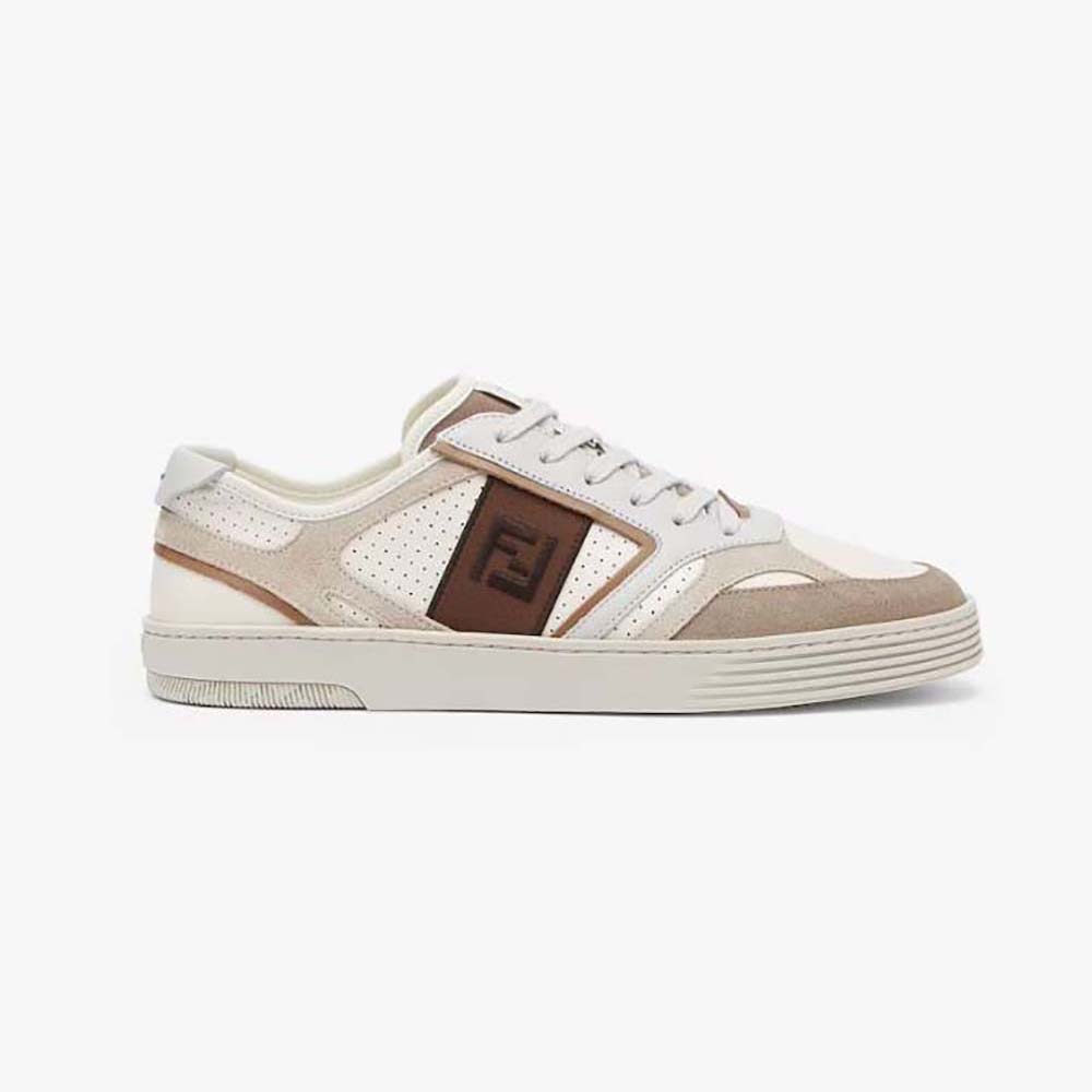 Side profile of Fendi Men Step Beige Leather Low-tops showing silhouette