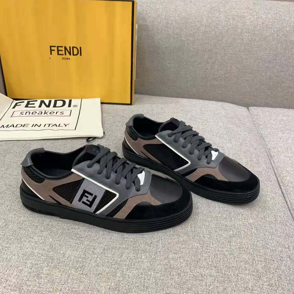 Top-down angle showing laces and leather texture on Fendi Men Step shoes