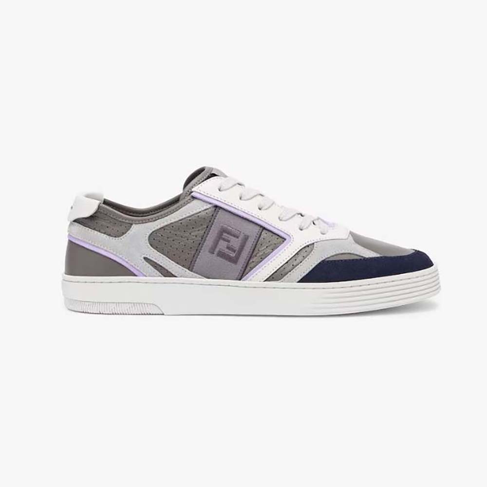 Side profile of Fendi Men Step Gray Leather Low-tops showing sleek silhouette