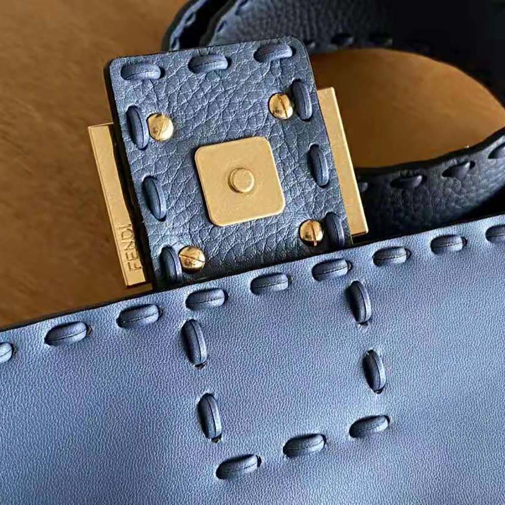 Fendi Women Baguette Blue Selleria Bag with Oversized Topstitching - image 6