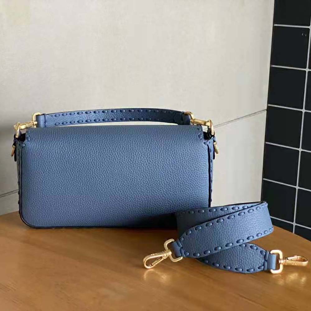 Fendi Women Baguette Blue Selleria Bag with Oversized Topstitching - image 4