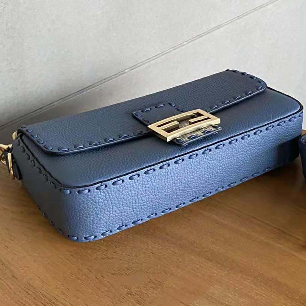 Fendi Women Baguette Blue Selleria Bag with Oversized Topstitching - image 5