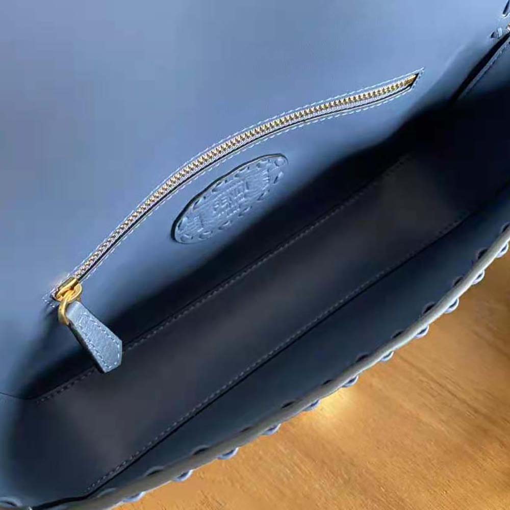 Fendi Women Baguette Blue Selleria Bag with Oversized Topstitching - image 9