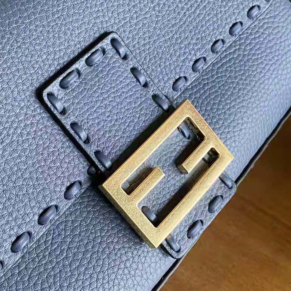Fendi Women Baguette Blue Selleria Bag with Oversized Topstitching - image 8