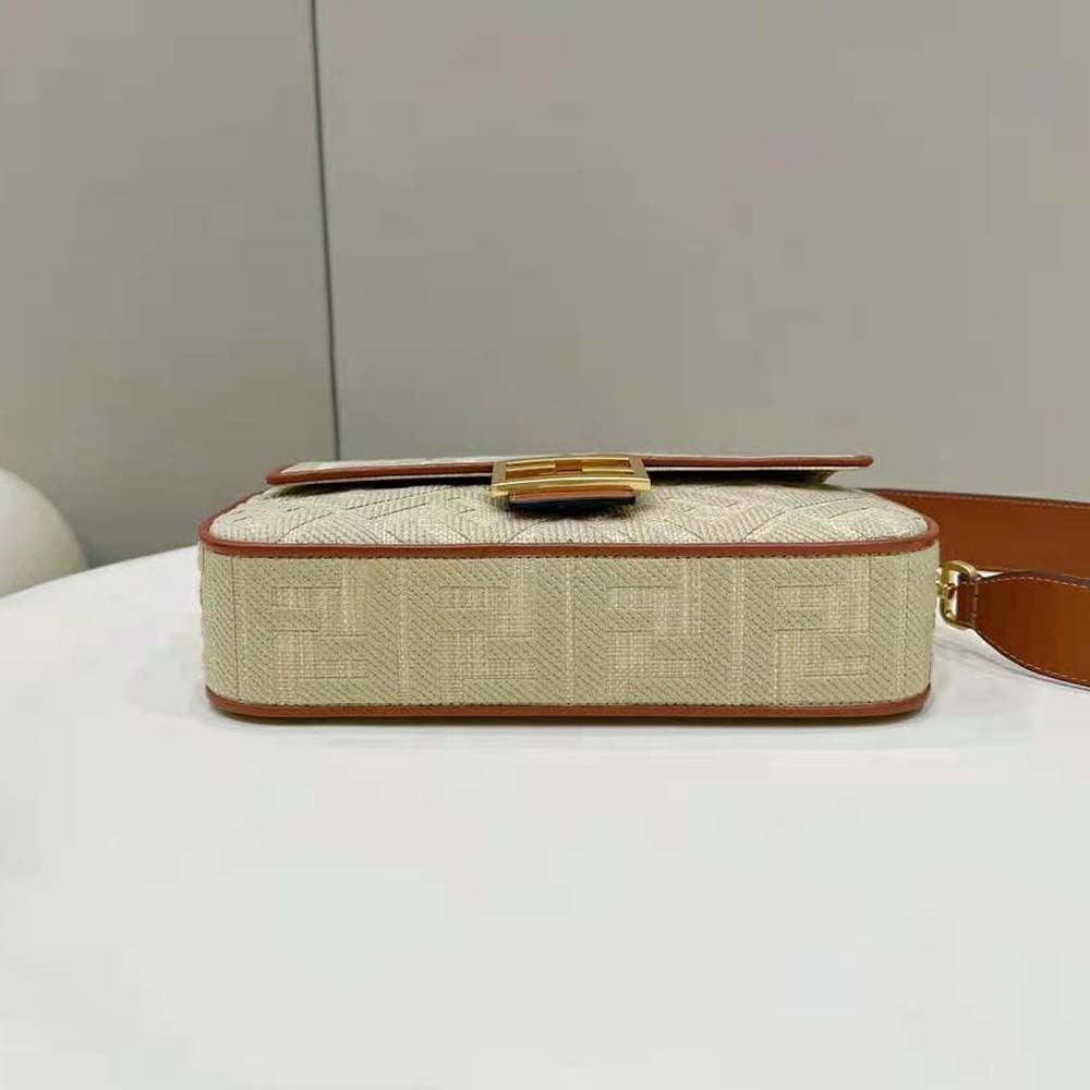 Fendi Women Baguette Natural Straw Bag with FF Embroidery - image 5