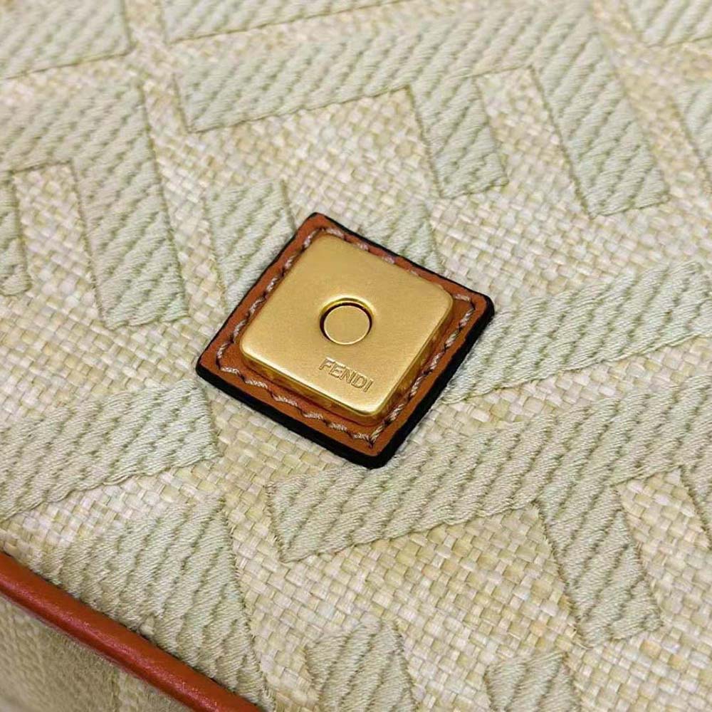 Fendi Women Baguette Natural Straw Bag with FF Embroidery - image 8
