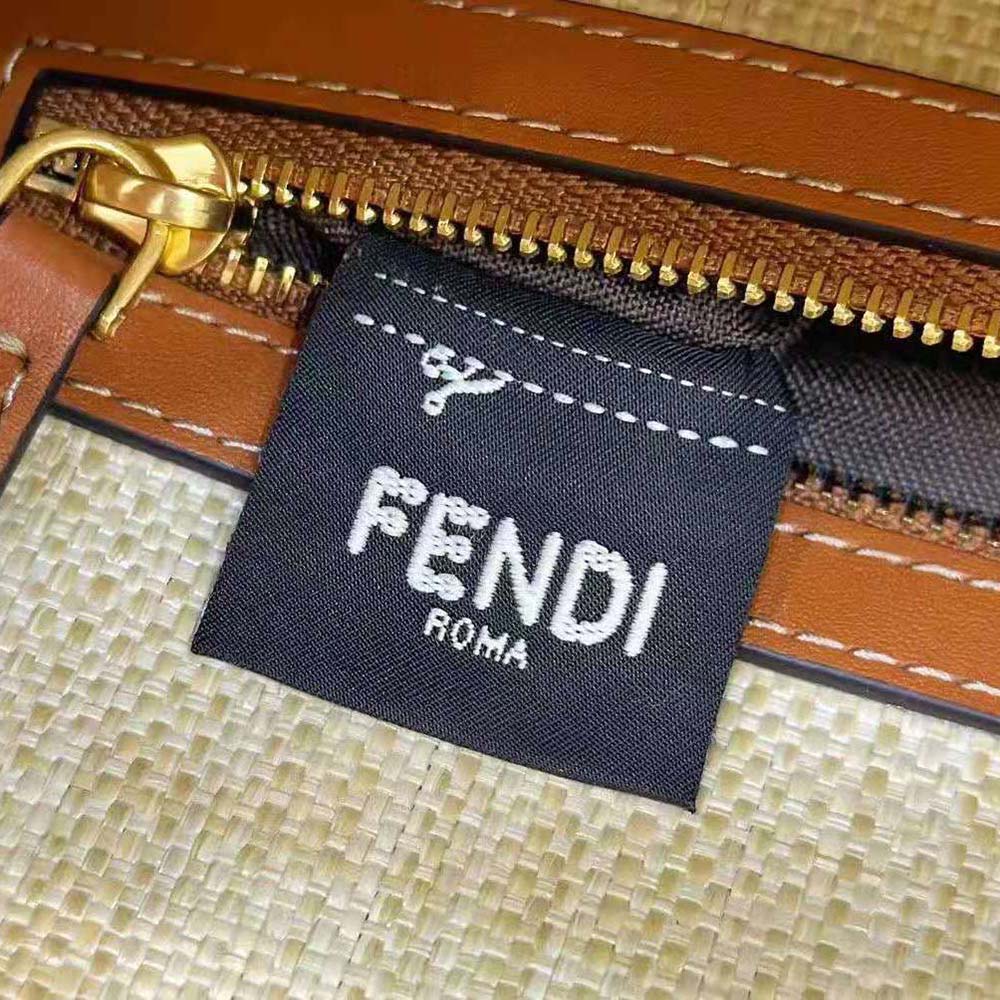 Fendi Women Baguette Natural Straw Bag with FF Embroidery - image 10