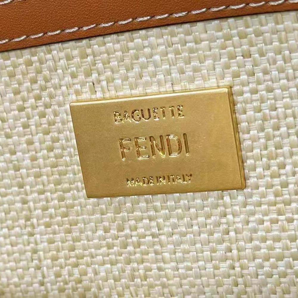 Fendi Women Baguette Natural Straw Bag with FF Embroidery - image 7