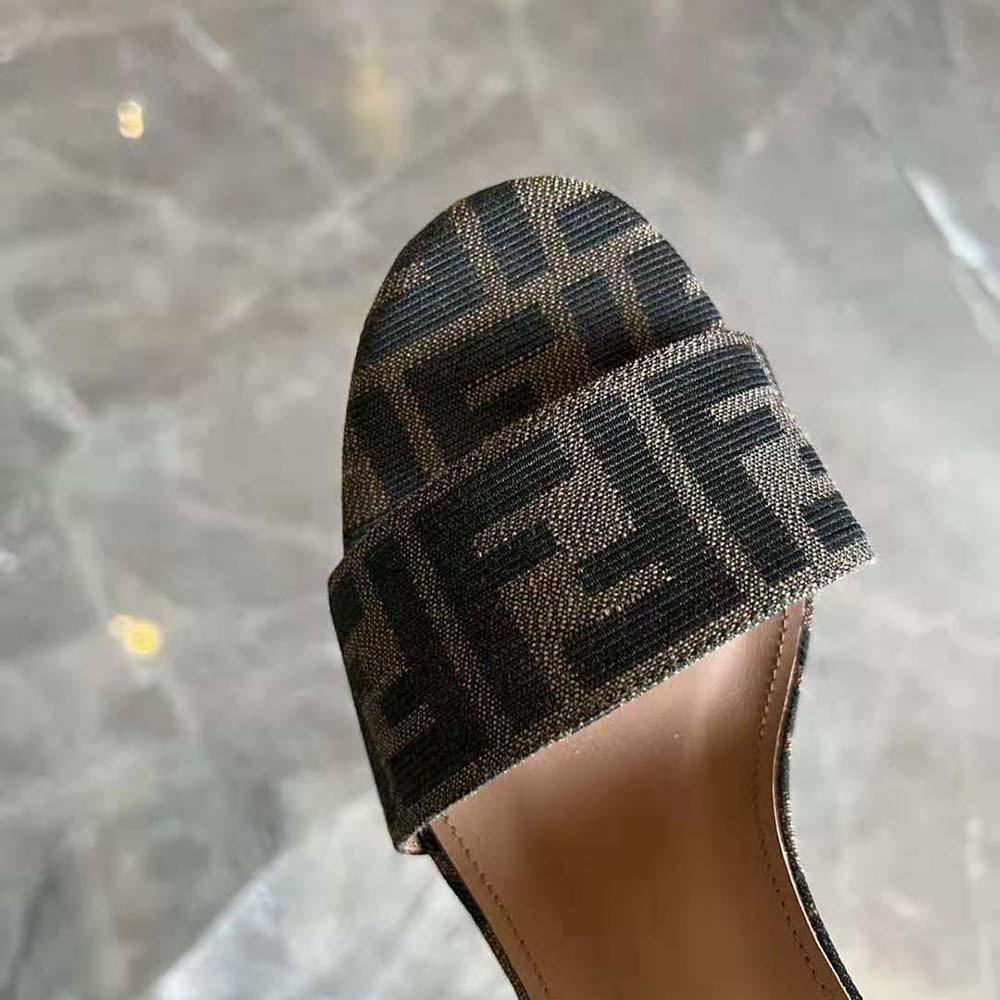 Fendi Women Delfina Brown Fabric High-heeled Sandals - image 7