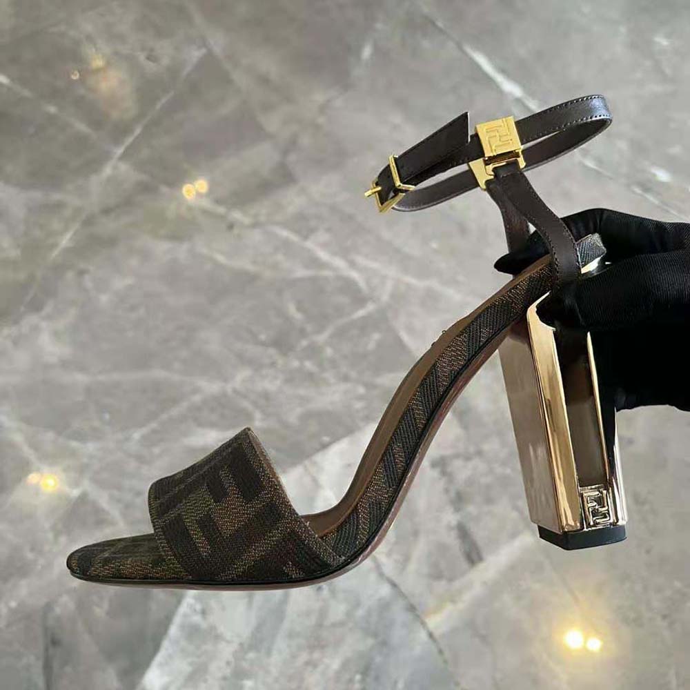 Fendi Women Delfina Brown Fabric High-heeled Sandals - image 6