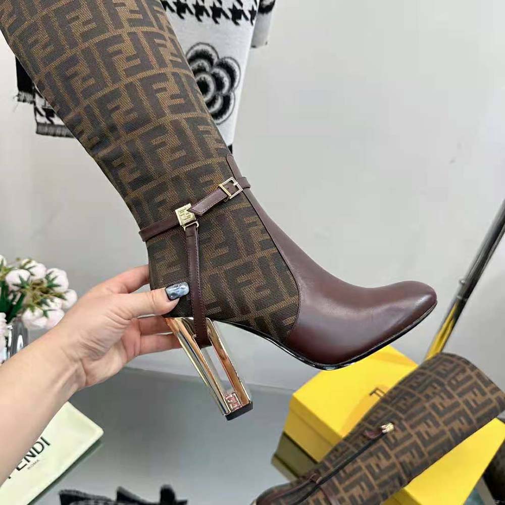 Fendi Women Delfina Brown Leather High-heeled Boots - image 10