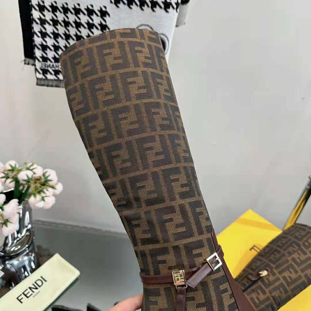 Fendi Women Delfina Brown Leather High-heeled Boots - image 9
