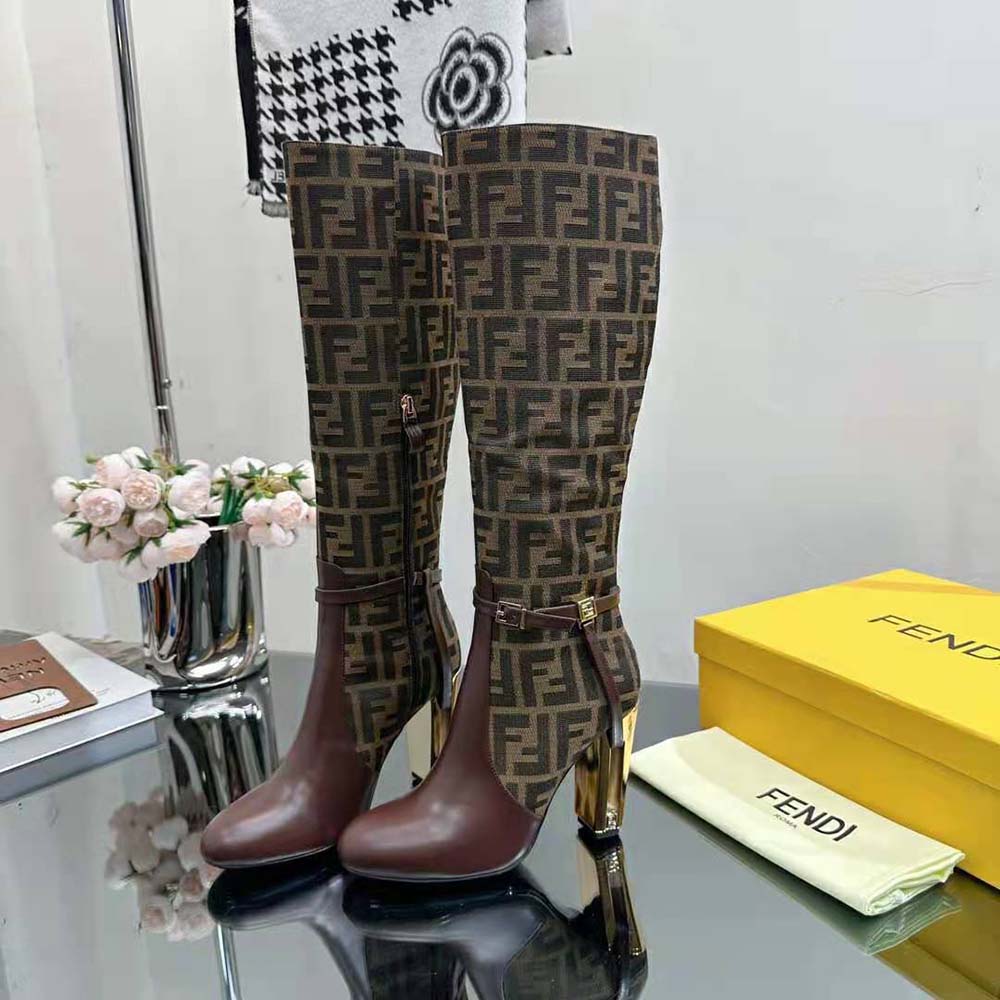 Fendi Women Delfina Brown Leather High-heeled Boots - image 5