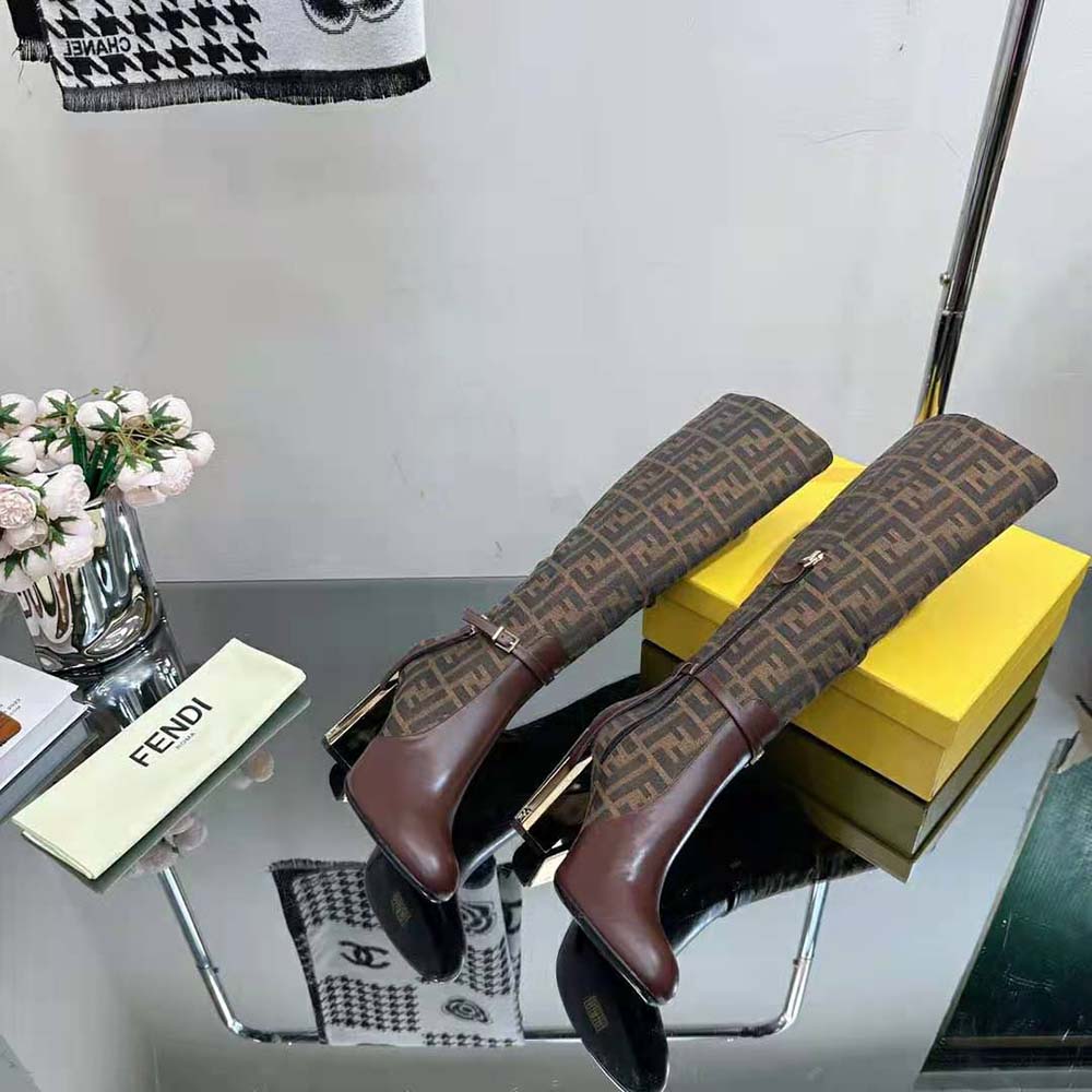 Fendi Women Delfina Brown Leather High-heeled Boots - image 7