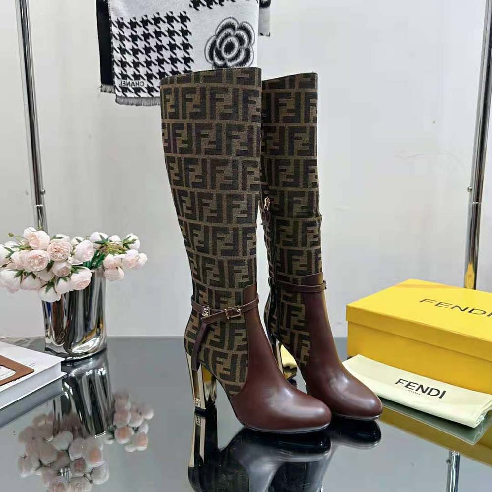 Fendi Women Delfina Brown Leather High-heeled Boots - image 4