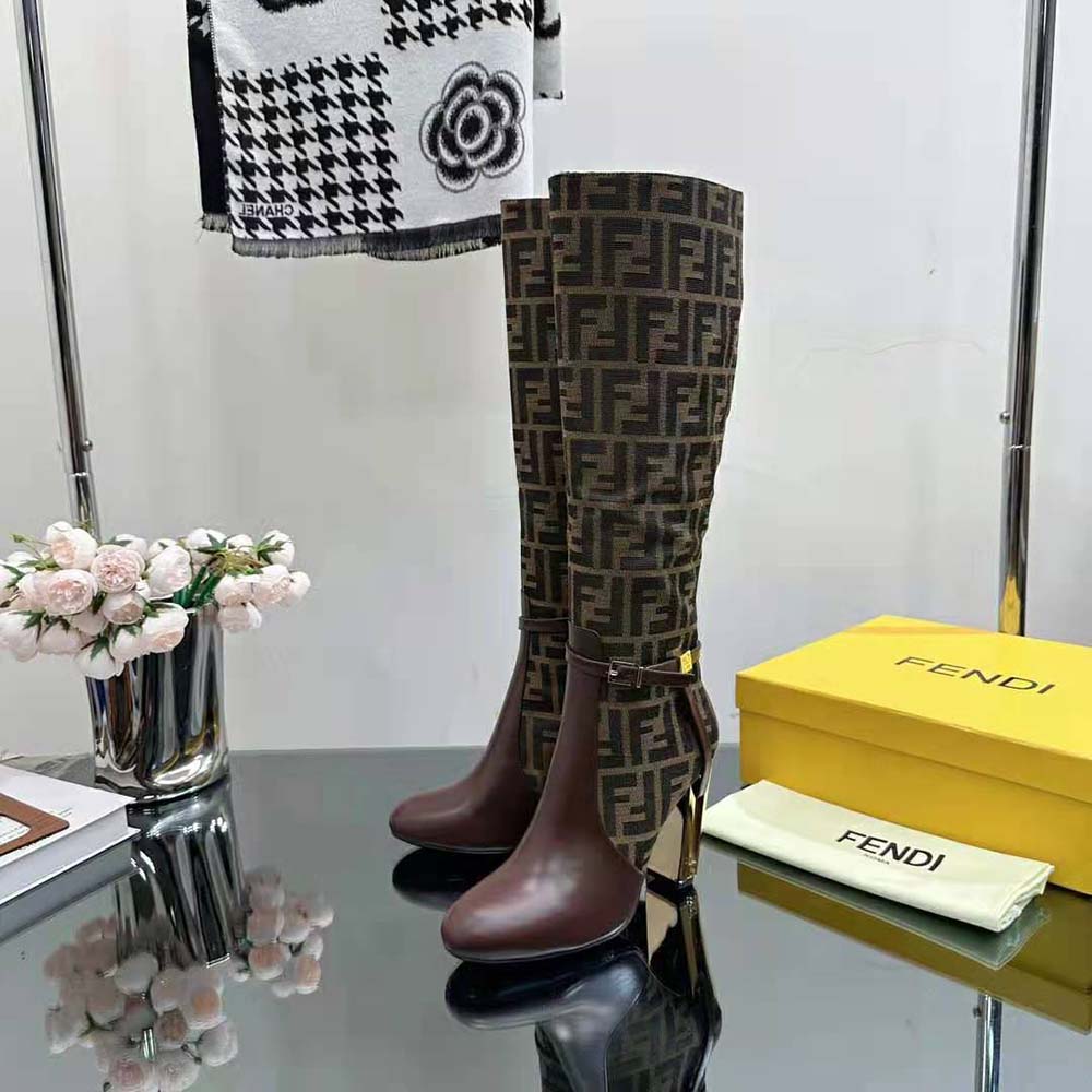 Fendi Women Delfina Brown Leather High-heeled Boots - image 6
