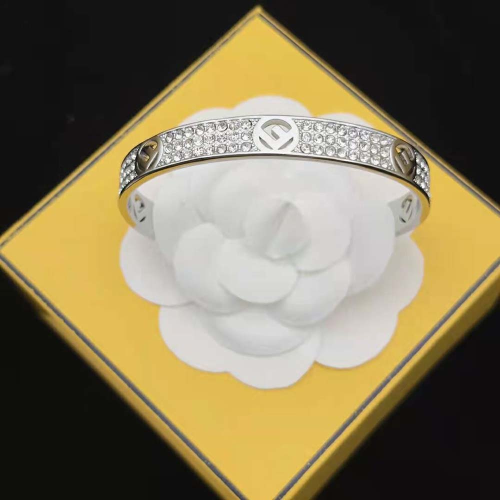Side angle showing adjustable clasp on Fendi Women F Is Fendi Bracelet Silver-coloured