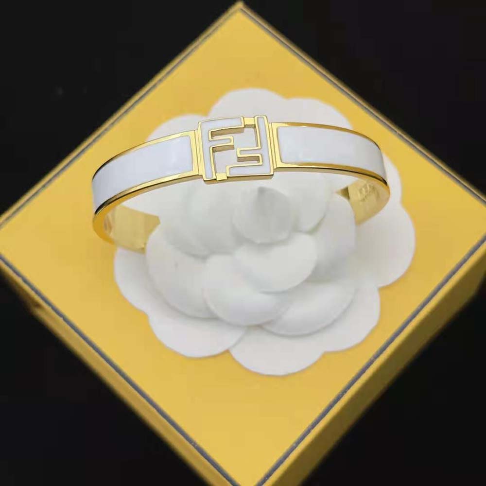 Side view of Fendi Women Forever Fendi Bracelet Gold-colored-White elegant silhouette