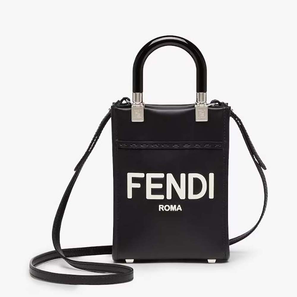 Front view of Fendi Women Mini Sunshine Shopper Black Leather Mini-bag