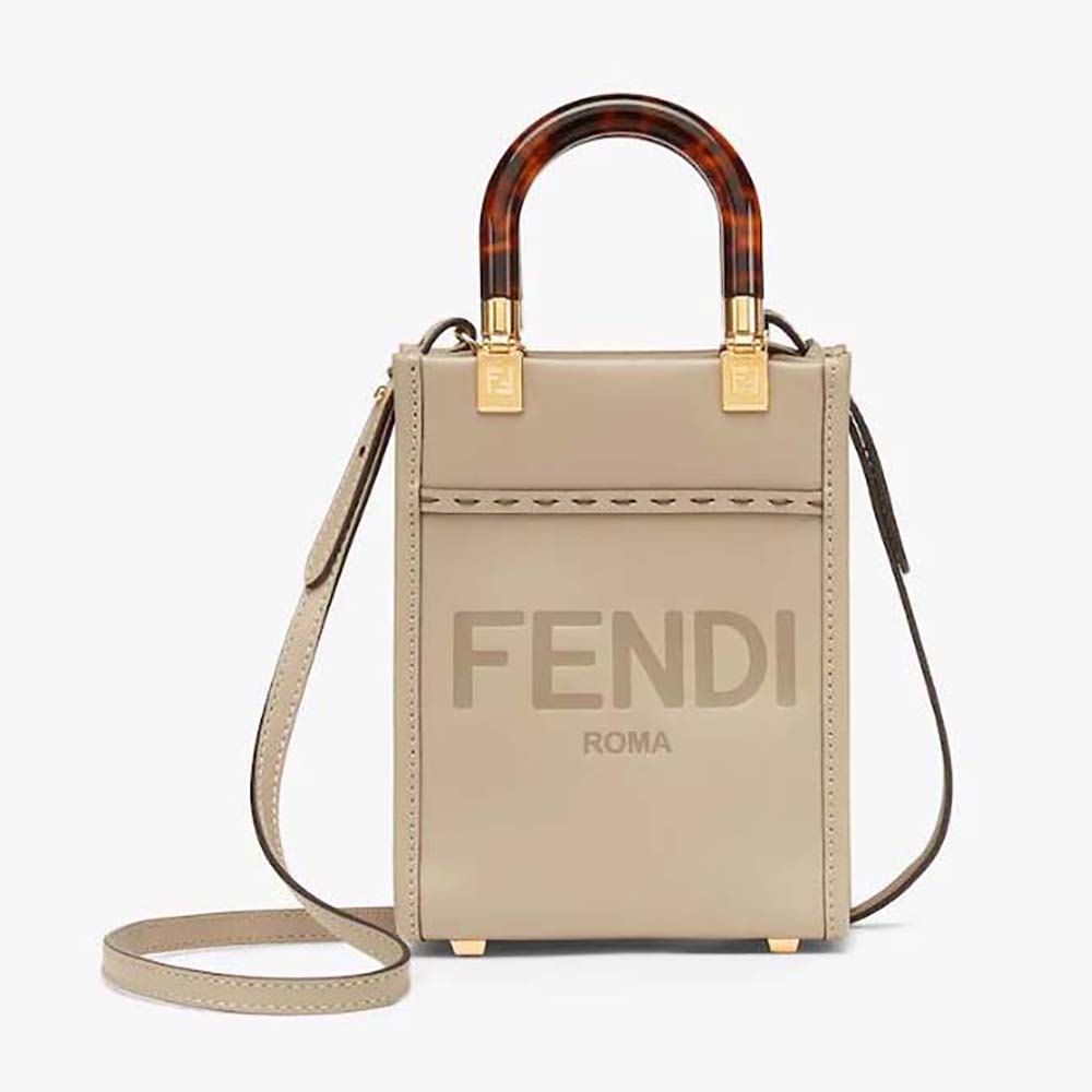 Front view of Fendi Women Mini Sunshine Shopper Dove-gray Leather Mini-bag