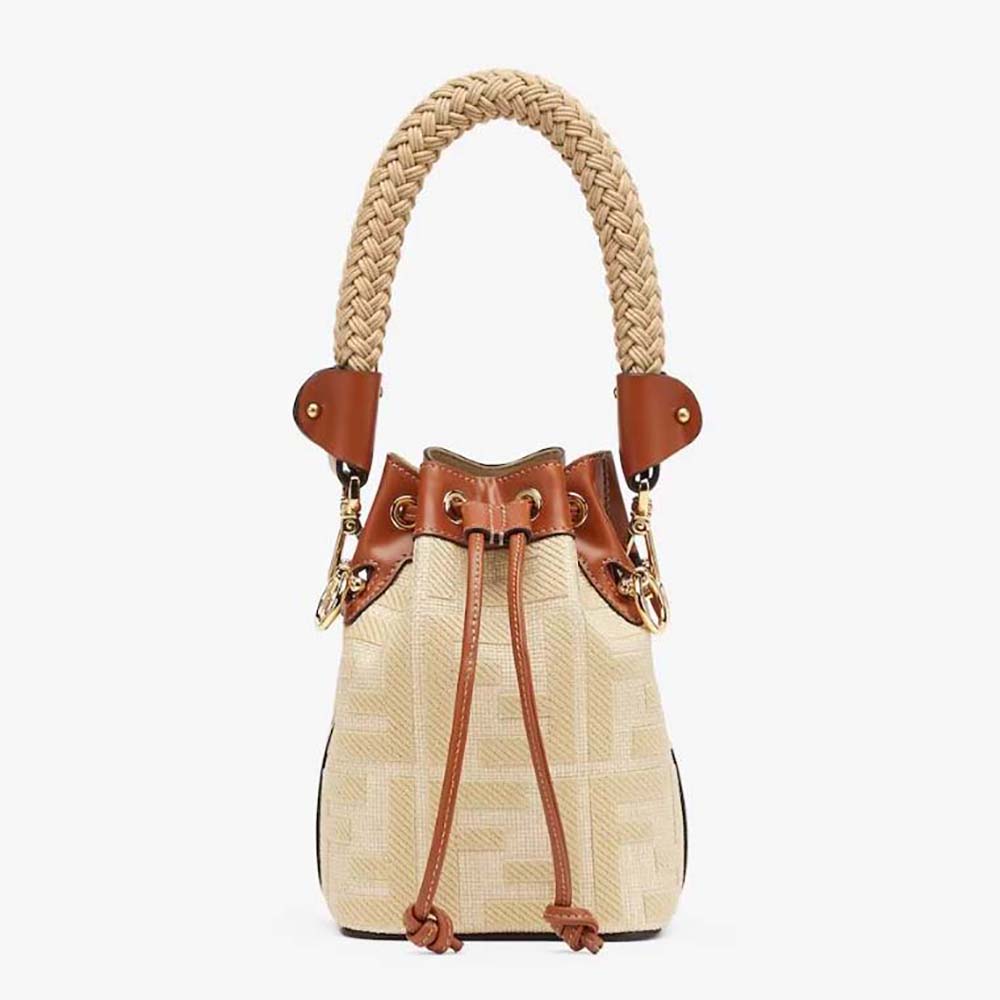 Fendi Women Mon Tresor Natural Straw Mini-bag front view with FF embroidery